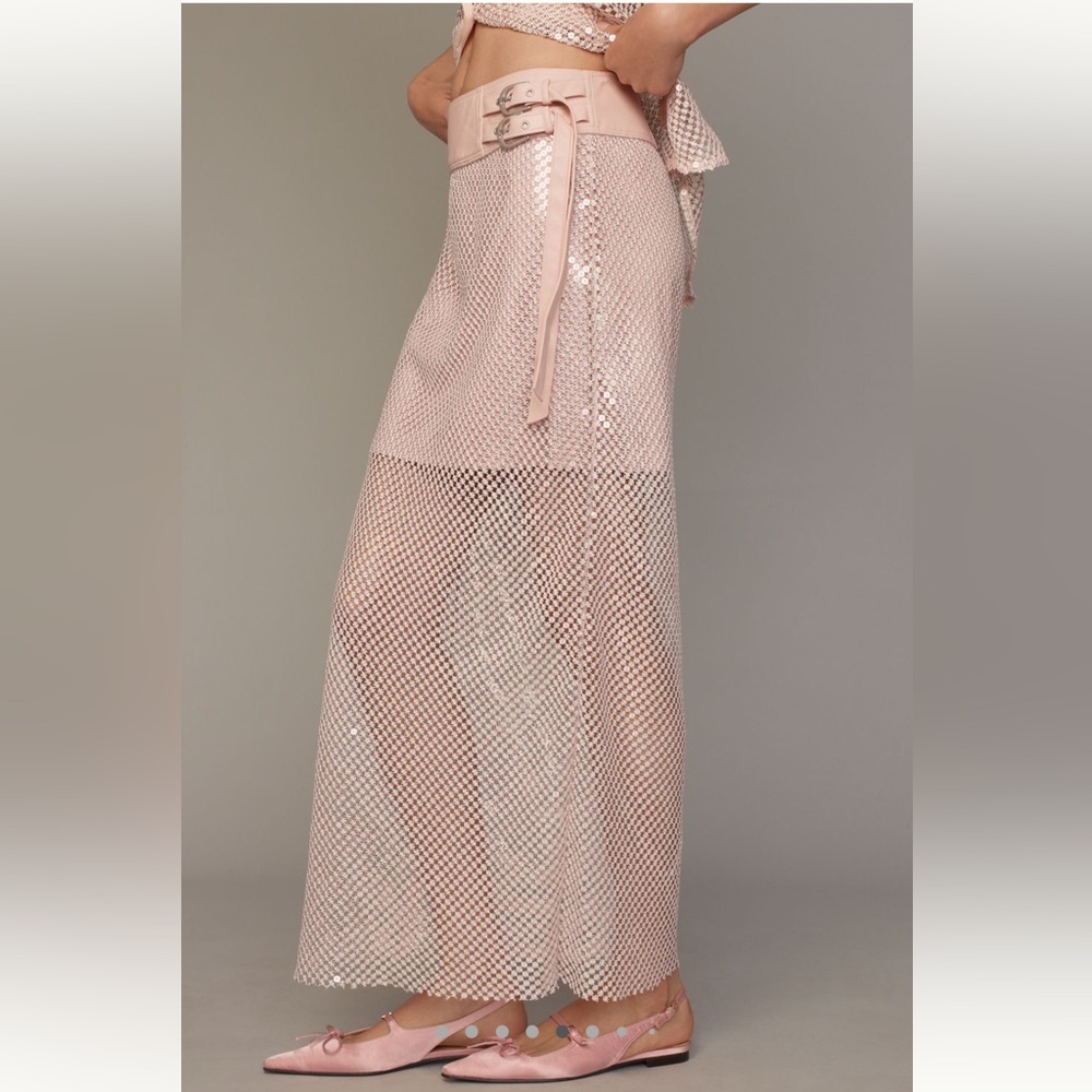 Anthropologie Blush Mesh Maxi Skirt with Belt